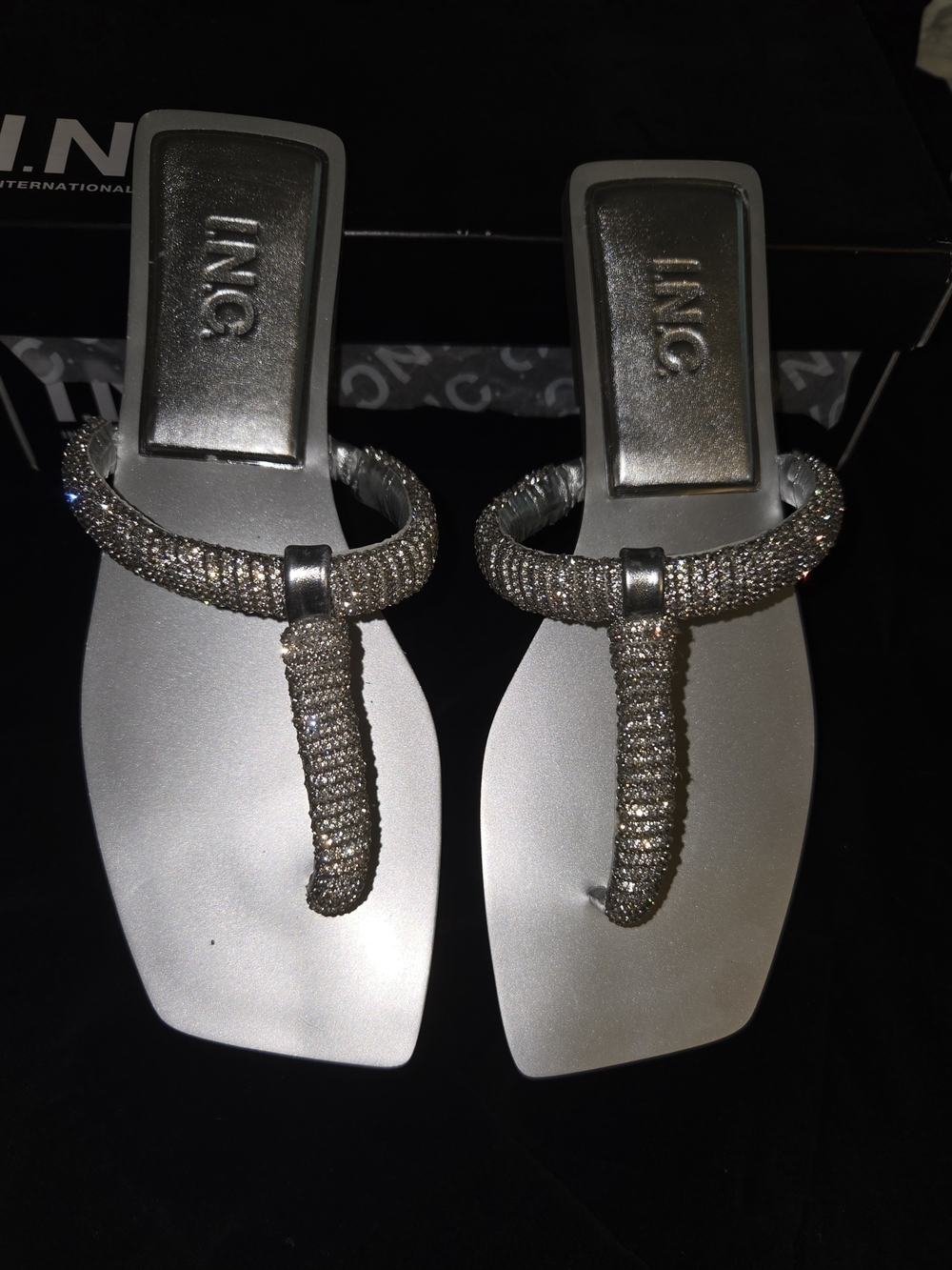 INC International Concepts Silver Rhinestone Flat Sandals - Picture 7 of 9